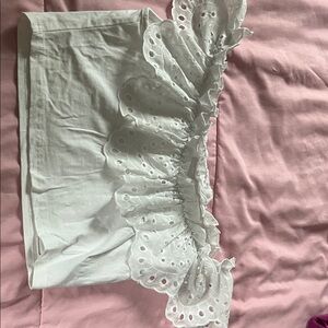 SHEIN White Eyelet Ruffle Tube Top